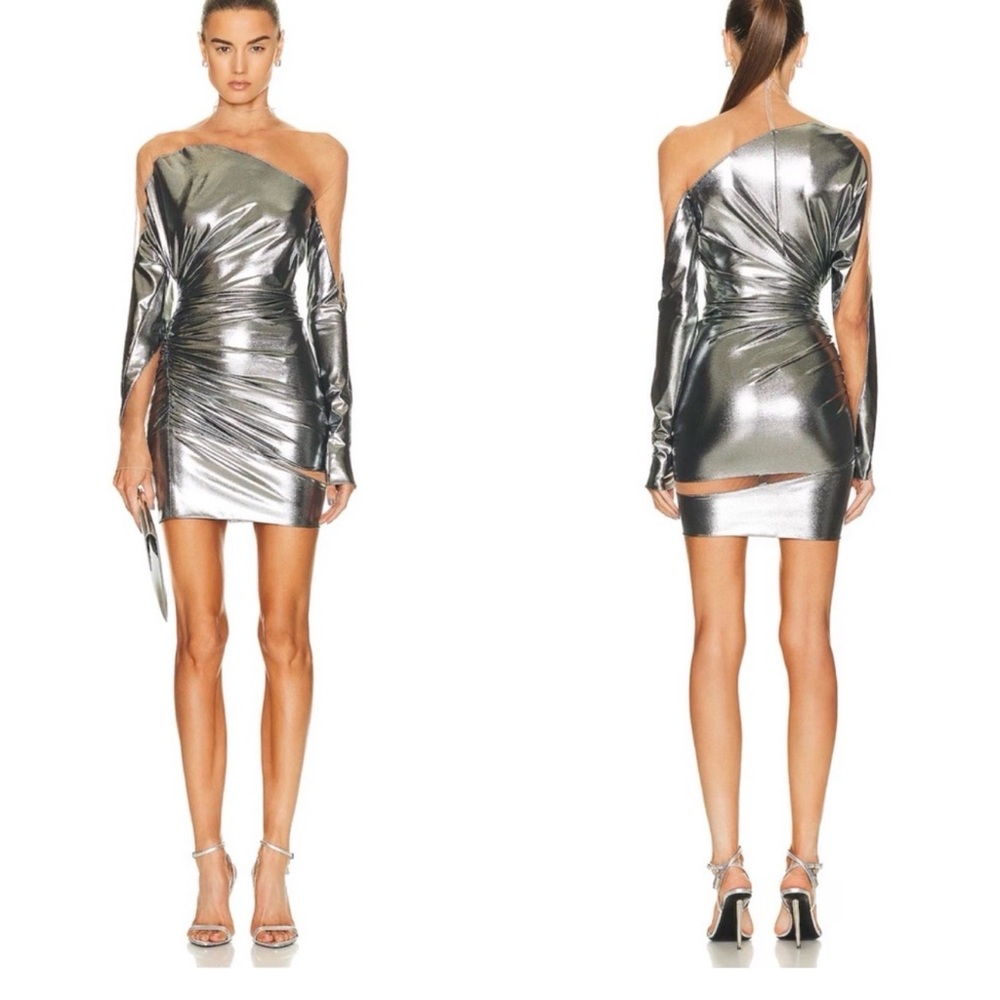 Mugler Metallic Silver Mini Dress